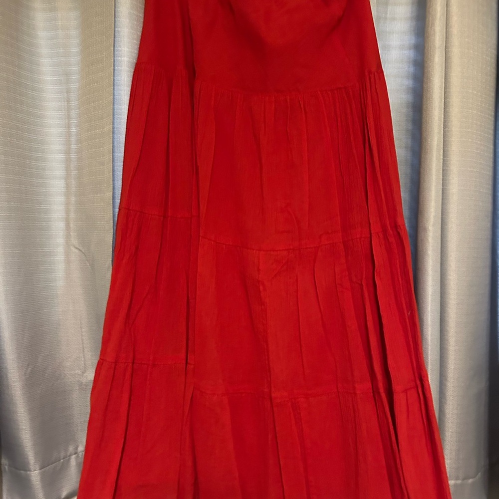 Chaps Red Maxi A-Line Tiered Skirt for Prom
